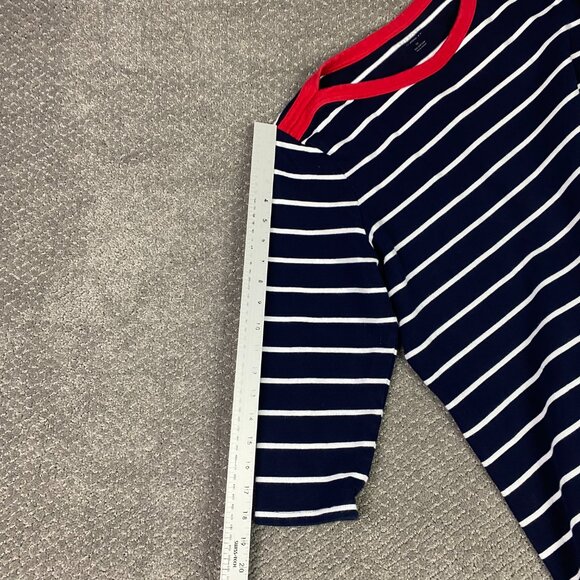Talbots Sweater Dress Women's 1X Navy Blue White Cotton Shift Knit Striped Woman - Picture 8 of 11